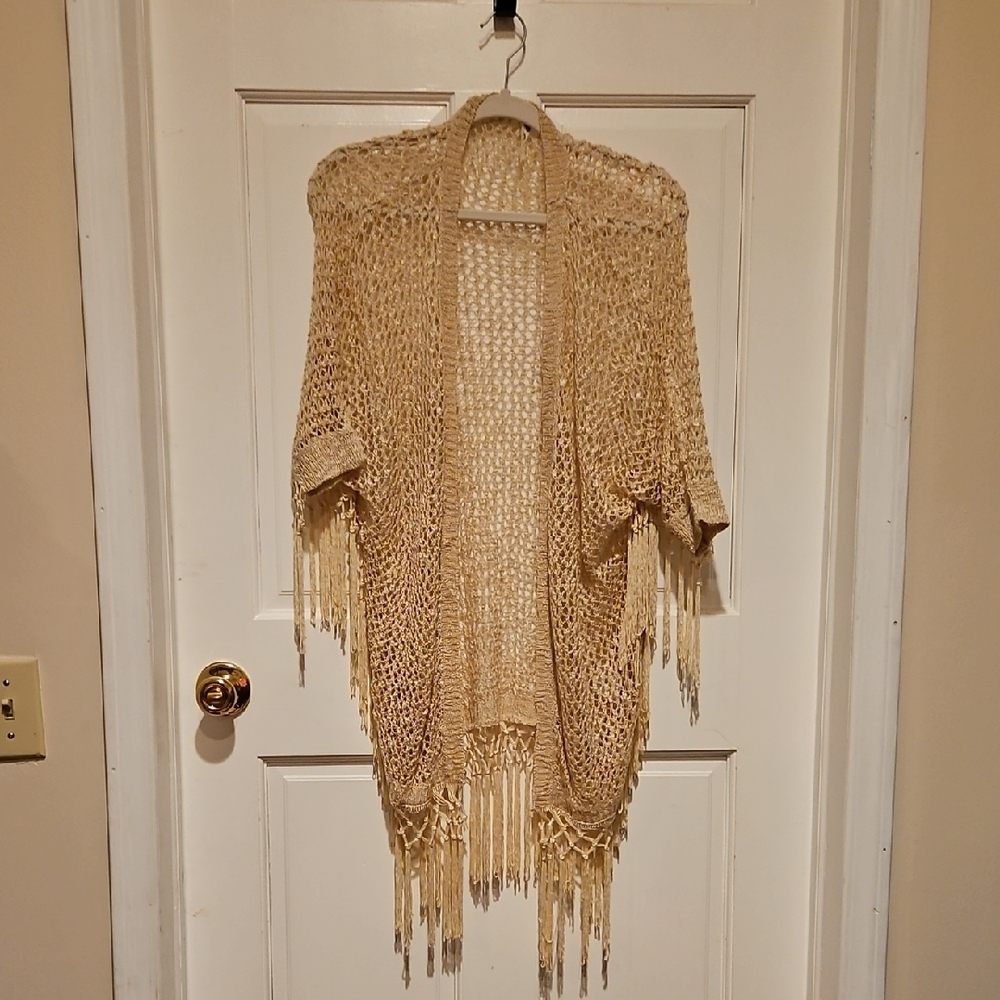 158 POL Cream Knit Cardigan/ Kimono with Fringe